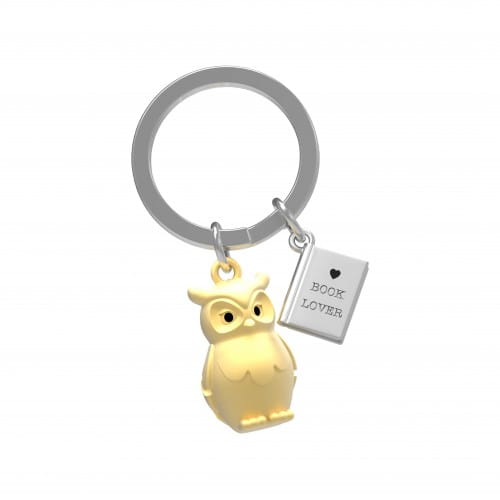 Metalmorphose | Gold Owl & Book Keyring