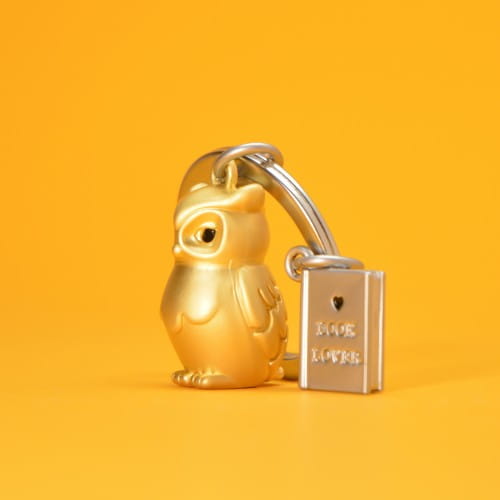 Metalmorphose | Gold Owl & Book Keyring