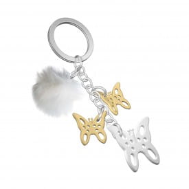 Metalmorphose | Gold Butterfly with Pom Pom Charm Keyring