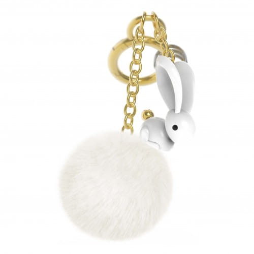 Metalmorphose | White Bunny with Pom Pom Charm Keyring