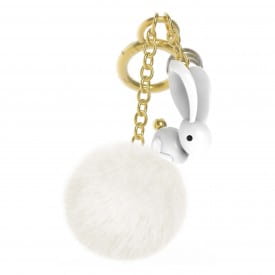 Metalmorphose | White Bunny with Pom Pom Charm Keyring