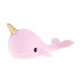 Dhink | Medium Colour Changing LED Night Light | Pastel Candy Pink Narwhal with Gold Horn