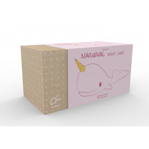 Dhink | Medium Colour Changing LED Night Light | Pastel Candy Pink Narwhal with Gold Horn