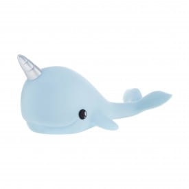 Dhink | Medium Colour Changing LED Night Light | Pastel Sky Blue Narwhal with Silver Horn