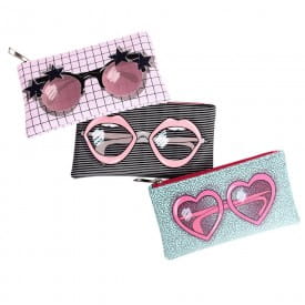 Helio Ferretti | Fashionista Make-Up Pouch | Grey with Pink Glasses