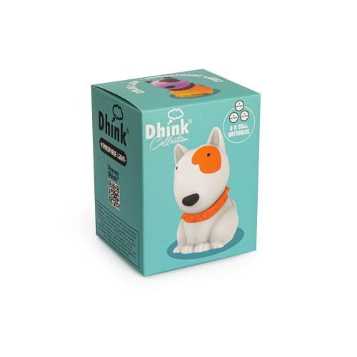 Dhink | Mini Colour Changing LED Night Light | White Dog With Orange Patch