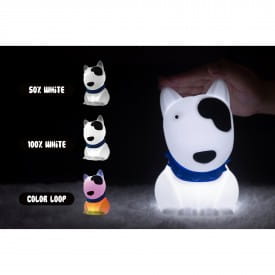 Dhink | Medium Colour Changing LED Night Light | White Puppy With Black Spot & Blue Collar