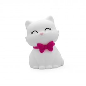 Dhink | Medium Colour Changing LED Night Light | White Cat With Fuschia Pink Collar