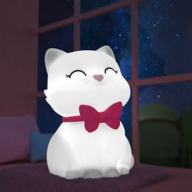 Dhink | Medium Colour Changing LED Night Light | White Cat With Fuschia Pink Collar