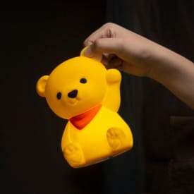 Dhink | Medium Colour Changing LED Night Light | Yellow Teddy Bear With Orange Scarf