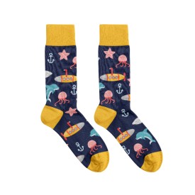 Billy Brown Socks | Men's Sealife & Submarine Socks | Blue & Yellow