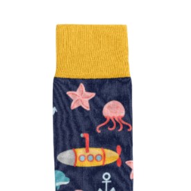 Billy Brown Socks | Men's Sealife & Submarine Socks | Blue & Yellow