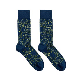 Billy Brown Socks | Men's Smiling Faces Socks | Navy & Yellow