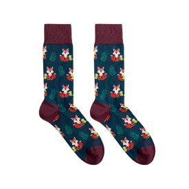 Billy Brown Socks | Men's Fox with Beer Socks | Navy & Burgundy