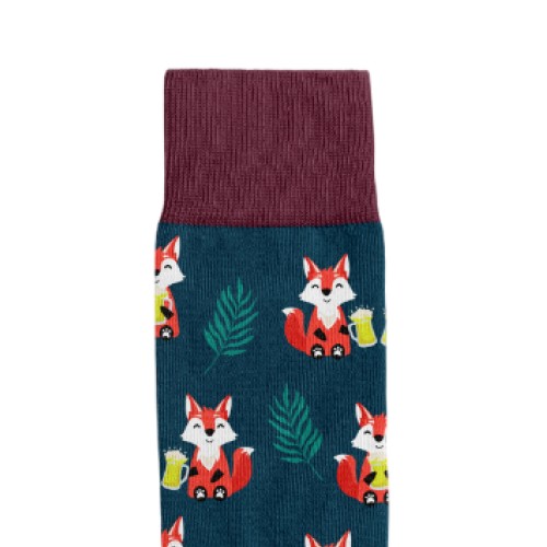 Billy Brown Socks | Men's Fox with Beer Socks | Navy & Burgundy