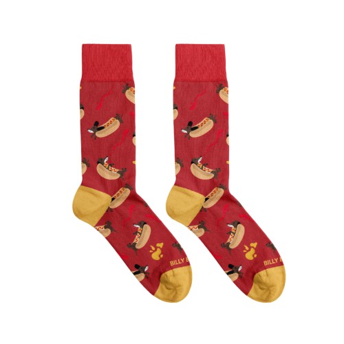Billy Brown Socks | Men's Hot Dog Socks | Red & Yellow