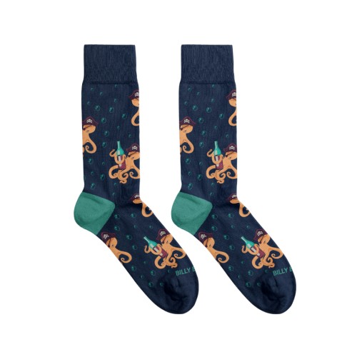 Billy Brown Socks | Men's Octopus with Wine Bottle Socks | Blue