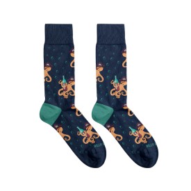 Billy Brown Socks | Men's Octopus with Wine Bottle Socks | Blue