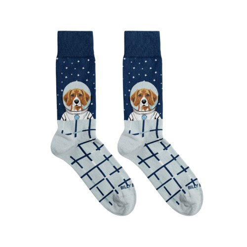 Billy Brown Socks | Men's Space Dog Socks | Blue & Grey