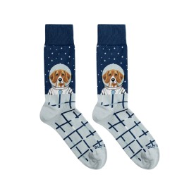 Billy Brown Socks | Men's Space Dog Socks | Blue & Grey