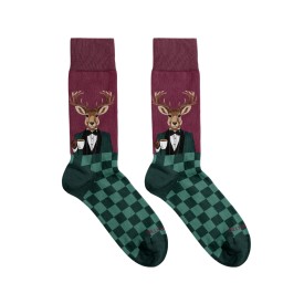 Billy Brown Socks | Men's Dashing Stag Socks | Burgundy & Green