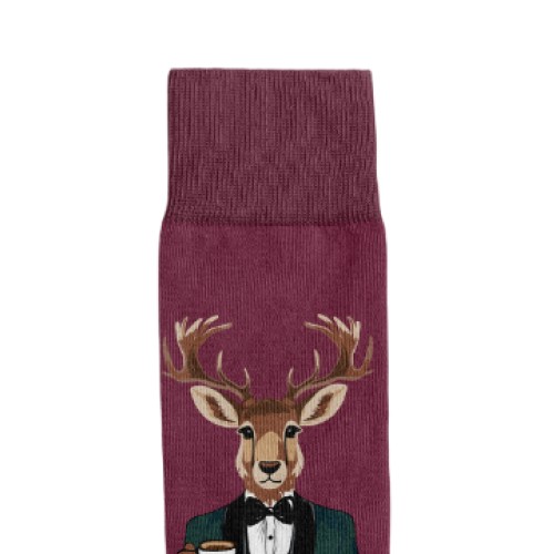 Billy Brown Socks | Men's Dashing Stag Socks | Burgundy & Green