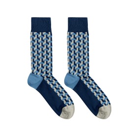 Billy Brown Socks | Men's 3D Square Socks | Blue & Grey