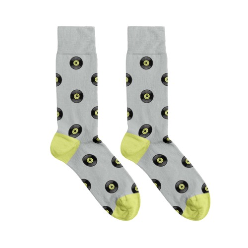 Billy Brown Socks | Men's Vinyl Socks | Grey & Yellow