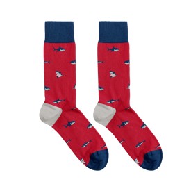 Billy Brown Socks | Men's Shark Socks | Red & Blue