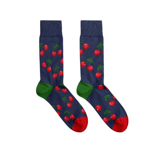 Billy Brown Socks | Women's Cherry Socks | Blue & Red