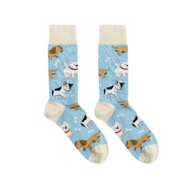 Billy Brown Socks | Women's Doggy Dogs Socks | Light Blue