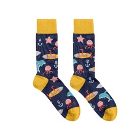 Billy Brown Socks | Women's Sealife & Submarine Socks | Blue & Yellow