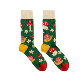 Billy Brown Socks | Women's Mushroom Woodland Socks | Green & Red