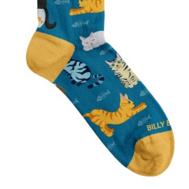 Billy Brown Socks | Women's Playing Cat Socks | Blue & Yellow