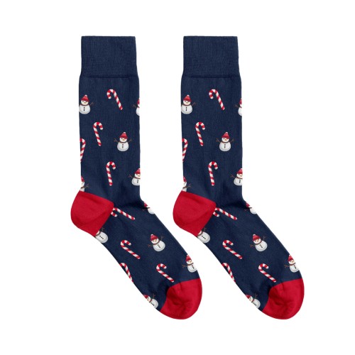 Billy Brown Socks | Men's Candy Cane with Snowman Socks | Red & Blue