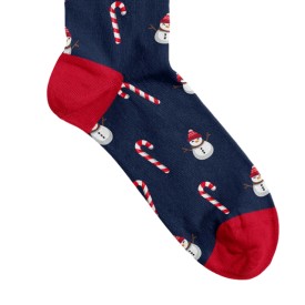 Billy Brown Socks | Men's Candy Cane with Snowman Socks | Red & Blue