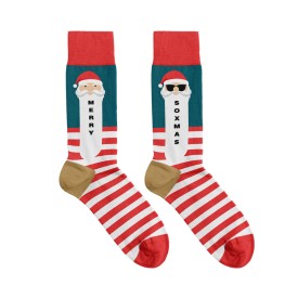 Billy Brown Socks | Men's Striped Santa Socks | Red & White
