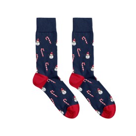 Billy Brown Socks | Women's Candy Cane with Snowman Socks | Red & Blue
