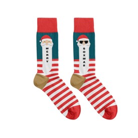 Billy Brown Socks | Women's Striped Santa Socks | Red & White