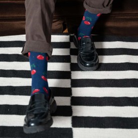 Billy Brown Socks | Women's Cherry Socks | Blue & Red