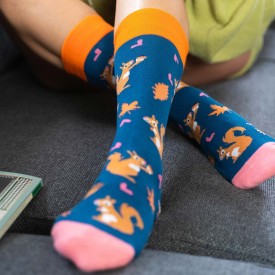 Billy Brown Socks | Women's Squirrel Socks | Blue & Pink