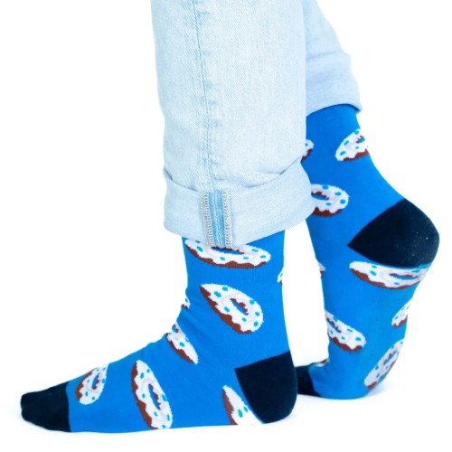 Billy Brown Socks | Men's Donut Socks | Blue & White