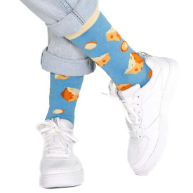 Billy Brown Socks | Women's Cheese Socks | Blue & Yellow