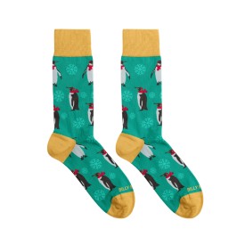 Billy Brown Socks | Men's Winter Penguin Socks | Green & Yellow