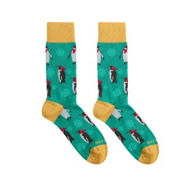 Billy Brown Socks | Women's Winter Penguin Socks | Green & Yellow