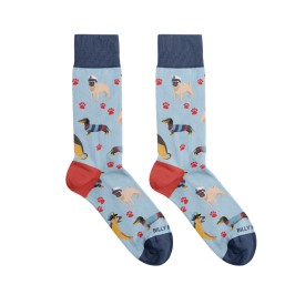 Billy Brown Socks | Women's Multi Dog & Hearts Socks | Blue