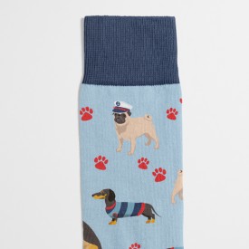Billy Brown Socks | Women's Multi Dog & Hearts Socks | Blue