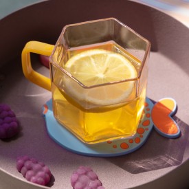 Helio Ferretti | Geometric Glass Mug | Pink/Yellow