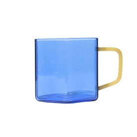 Helio Ferretti | Geometric Glass Mug | Blue/Yellow