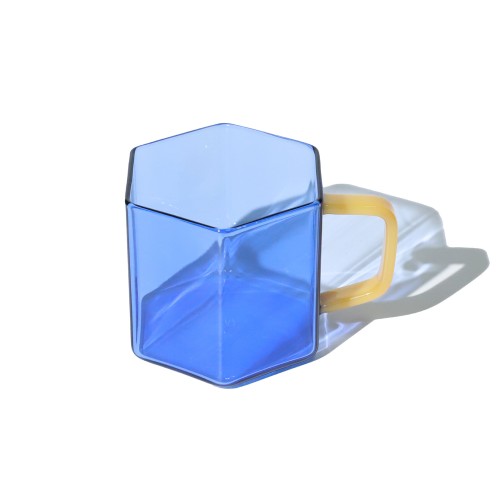 Helio Ferretti | Geometric Glass Mug | Blue/Yellow